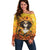 Day of Dead Lady Off Shoulder Sweater Sugar Skull Lady Sunflower - Wonder Print Shop