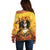 Day of Dead Lady Off Shoulder Sweater Sugar Skull Lady Sunflower - Wonder Print Shop