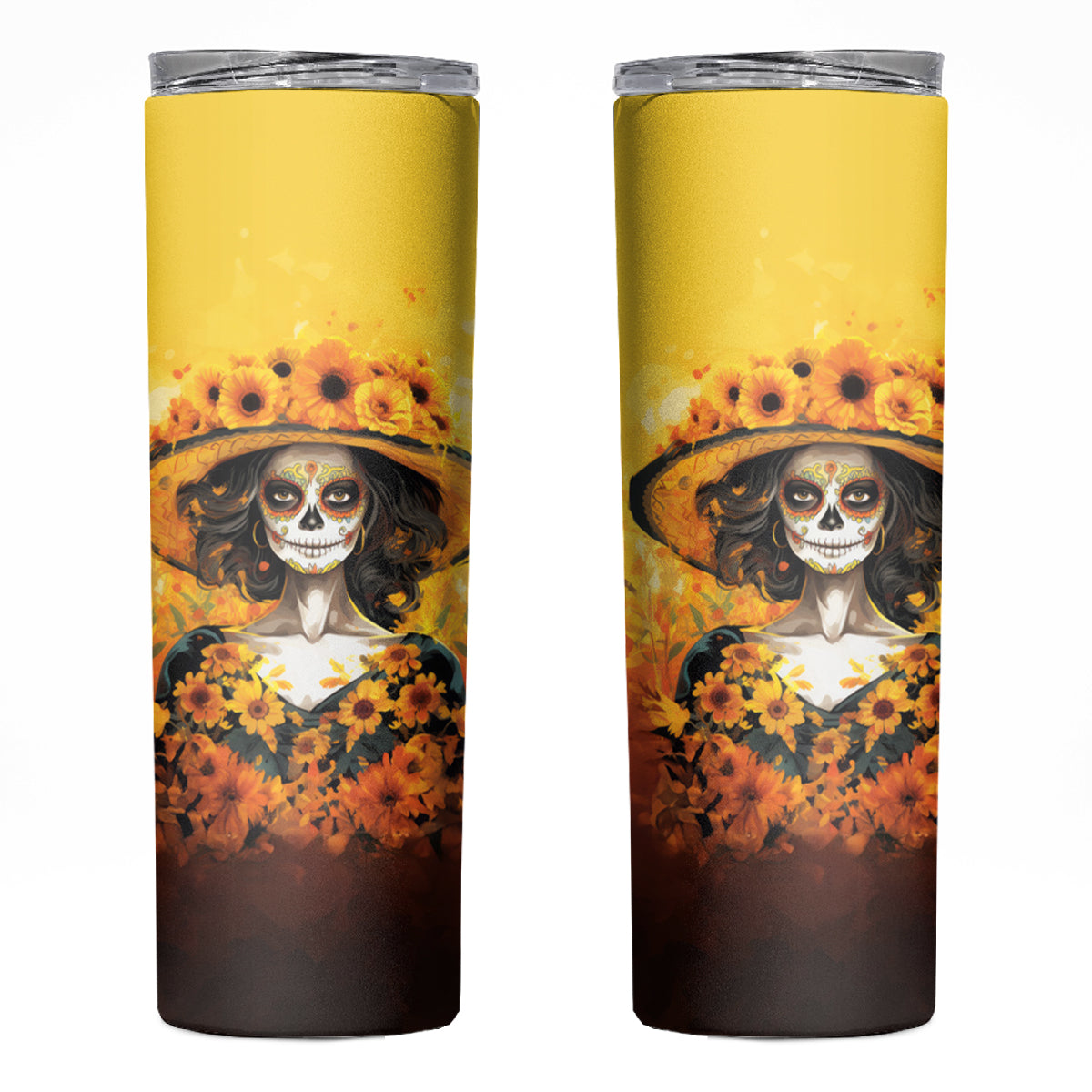 Day of Dead Lady Skinny Tumbler Sugar Skull Lady Sunflower - Wonder Print Shop