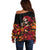 Day of Dead Girl Off Shoulder Sweater Sugar Skull Girl Rose And Marigold - Wonder Print Shop