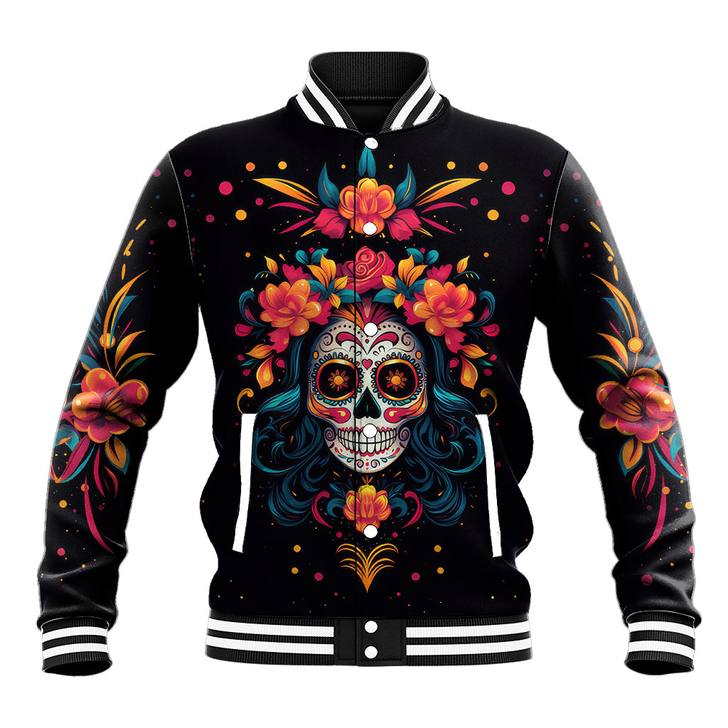 Day of Dead Skull Baseball Jacket Sugar Skull Festival Lady - Wonder Print Shop