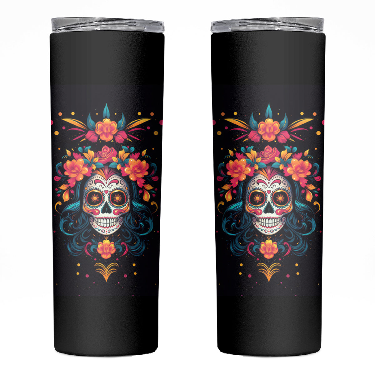 Day of Dead Skull Skinny Tumbler Sugar Skull Festival Lady