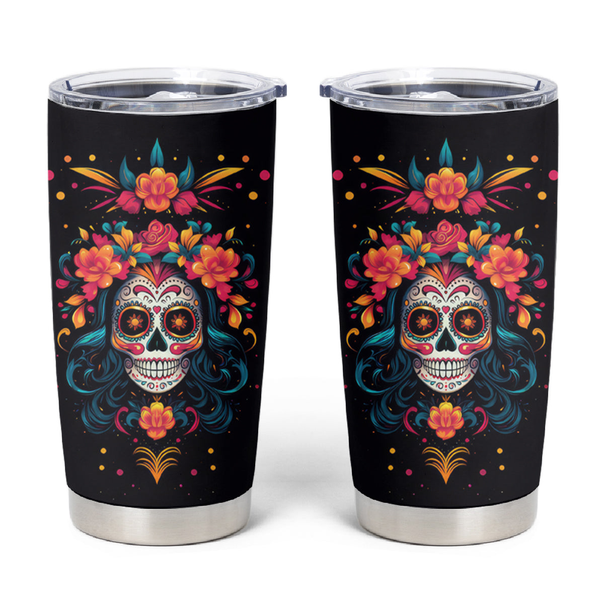 Day of Dead Skull Tumbler Cup Sugar Skull Festival Lady