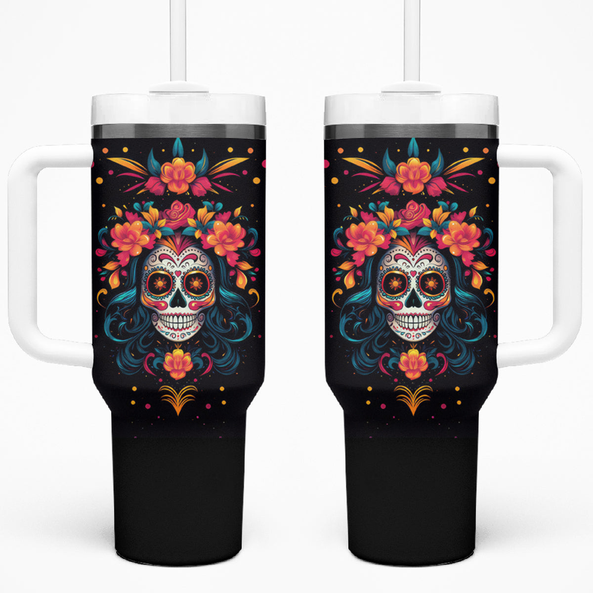 Day of Dead Skull Tumbler With Handle Sugar Skull Festival Lady - Wonder Print Shop