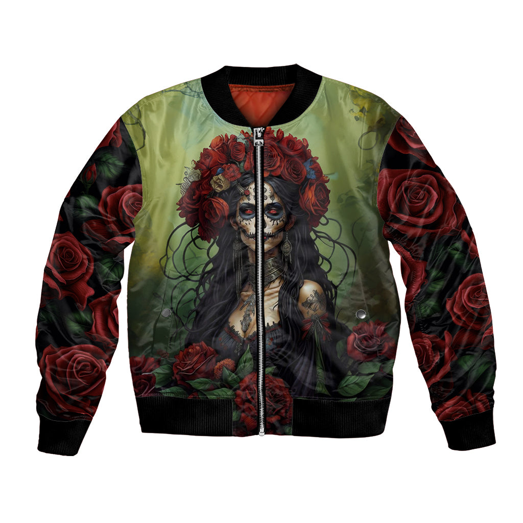 Day of Dead Lady Bomber Jacket Sugar Skull Rose Lady - Wonder Print Shop