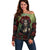 Day of Dead Lady Off Shoulder Sweater Sugar Skull Rose Lady - Wonder Print Shop