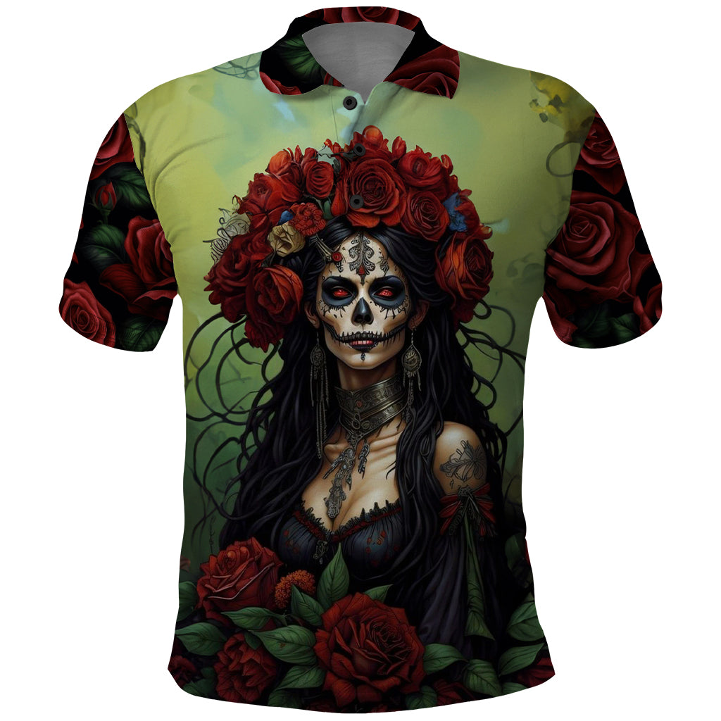 Day of Dead Lady Polo Shirt Sugar Skull Rose Lady - Wonder Print Shop