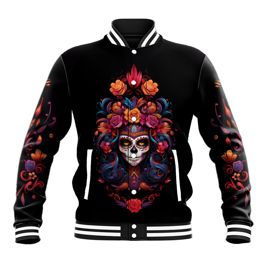 Day of Dead Skull Baseball Jacket Sugar Skull Festival Lady - Wonder Print Shop