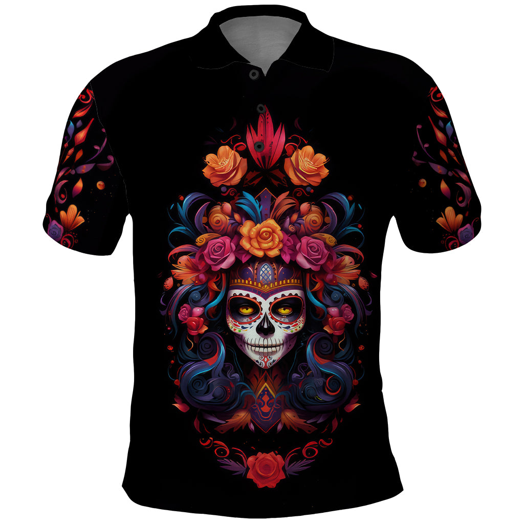 Day of Dead Skull Polo Shirt Sugar Skull Festival Lady - Wonder Print Shop