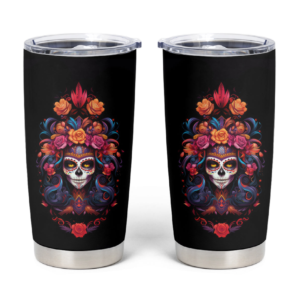 Day of Dead Skull Tumbler Cup Sugar Skull Festival Lady