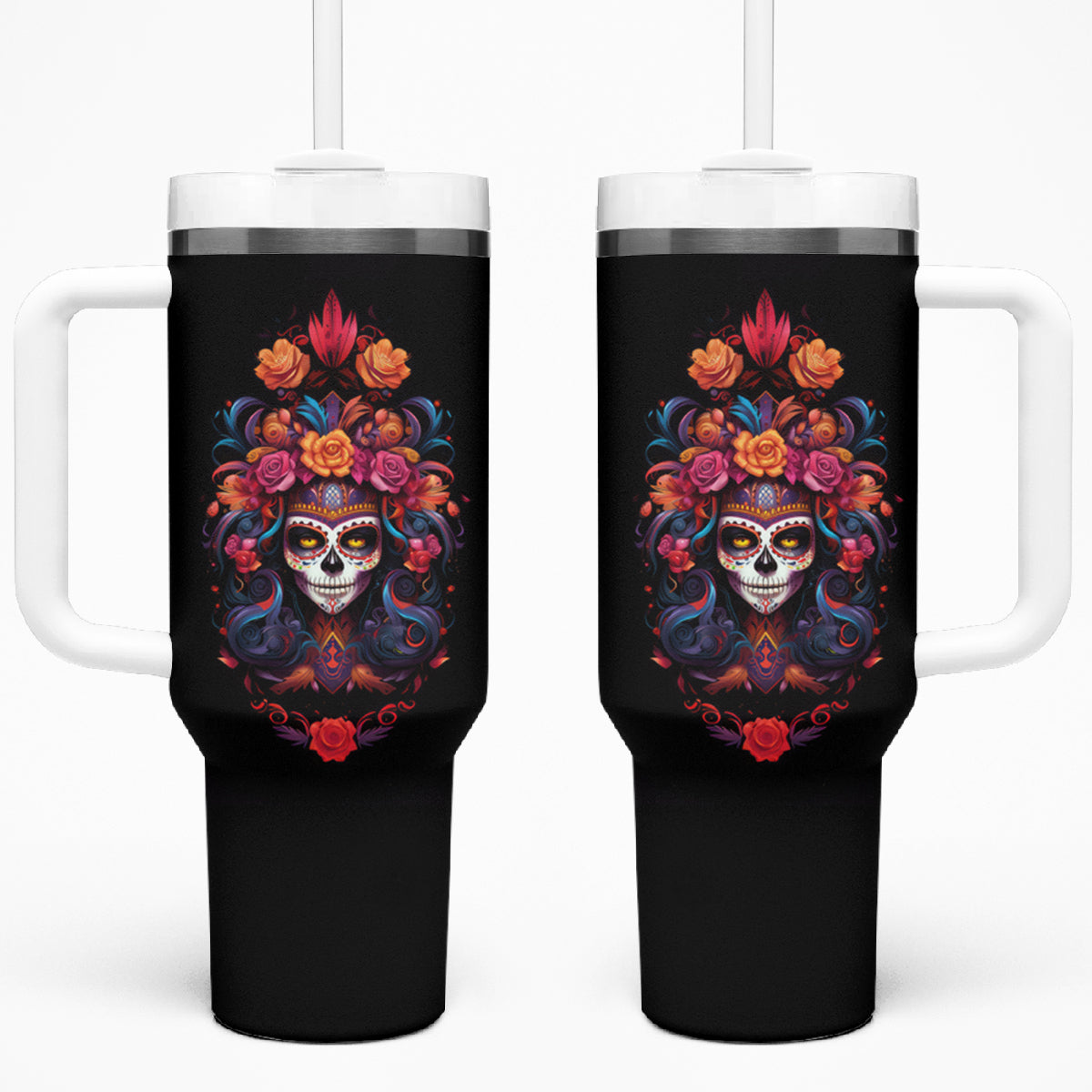 Day of Dead Skull Tumbler With Handle Sugar Skull Festival Lady - Wonder Print Shop