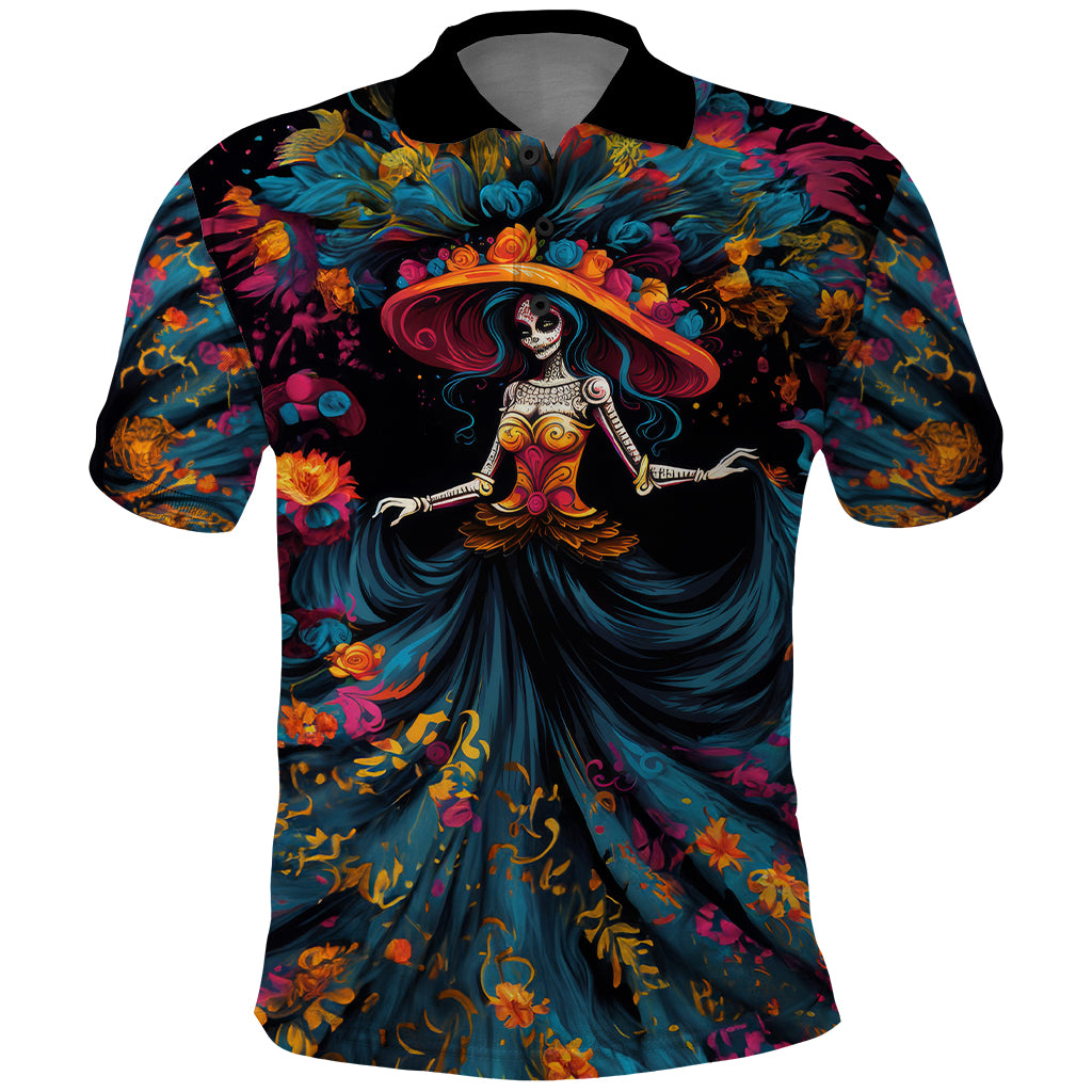 Day of Dead Lady Polo Shirt Sugar Skull Lady Dancing - Wonder Print Shop