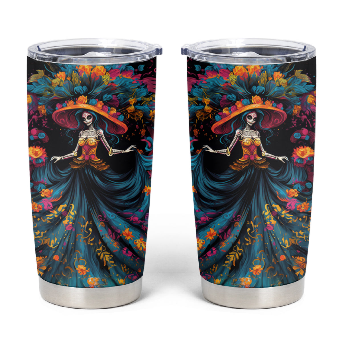 Day of Dead Lady Tumbler Cup Sugar Skull Lady Dancing