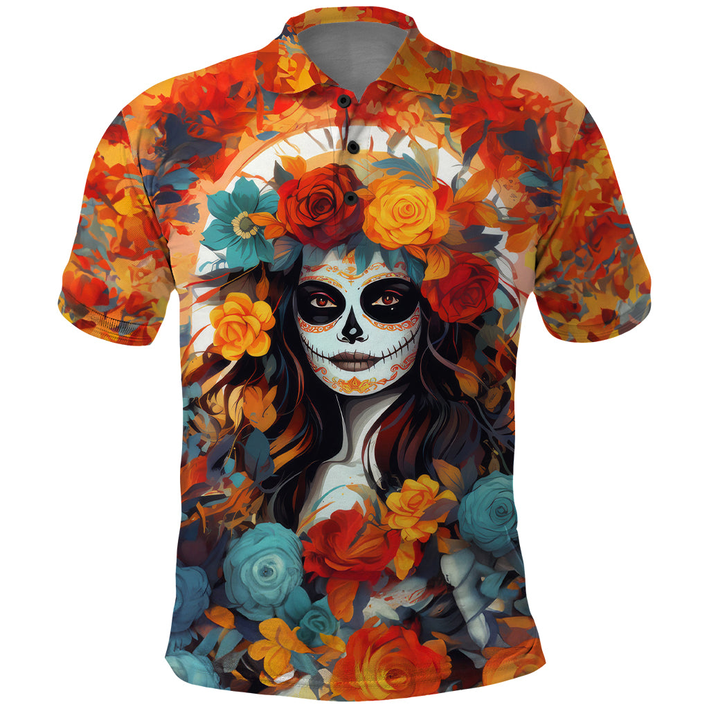 Day of Dead Lady Polo Shirt Sugar Skull Field Rose Lady - Wonder Print Shop