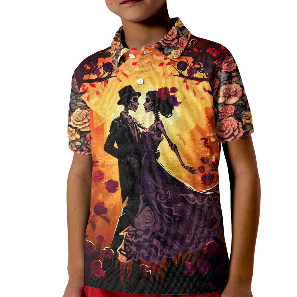 Day of Dead Couple Kid Polo Shirt Sugar Skull Couple Dancing - Wonder Print Shop