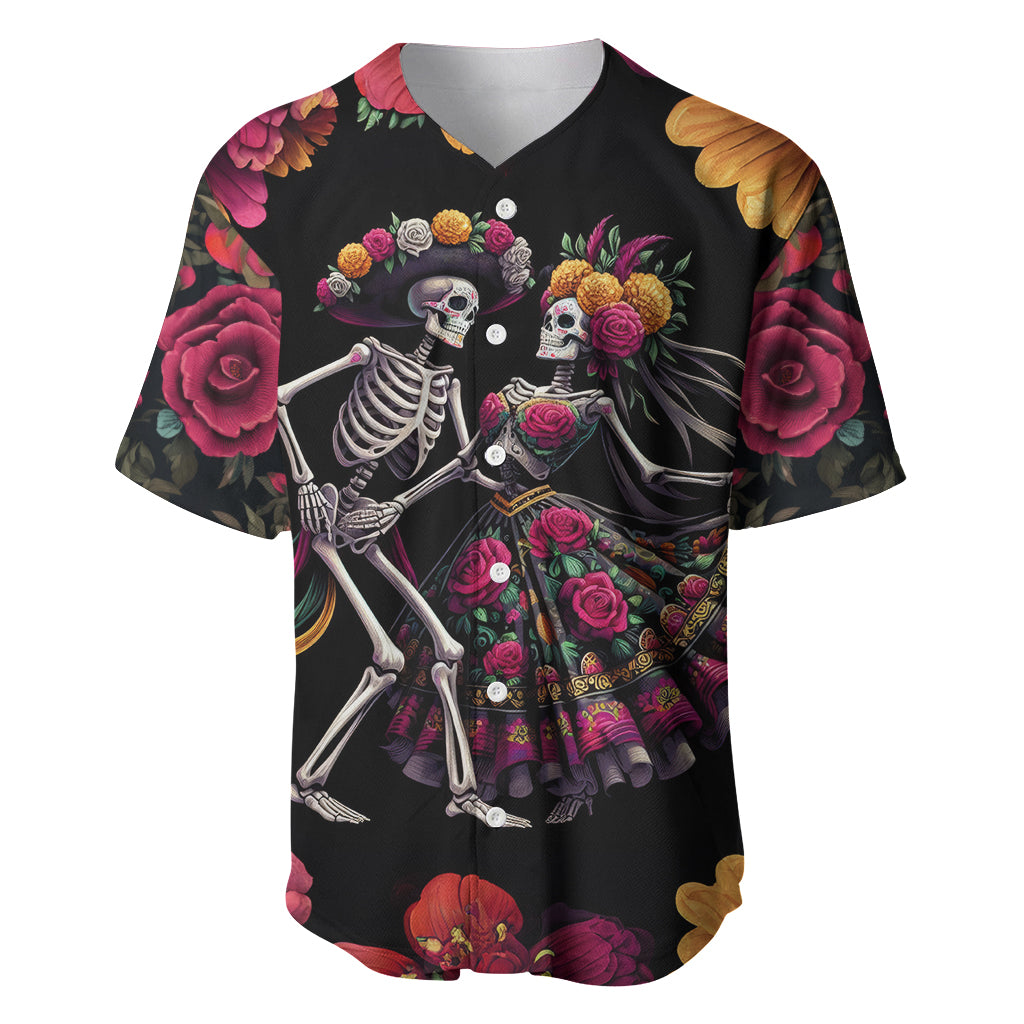 Day of Dead Couple Baseball Jersey Sugar Skull Couple Dancing - Wonder Print Shop