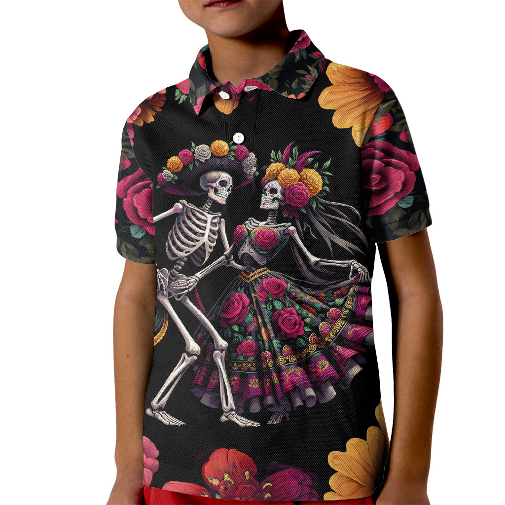 Day of Dead Couple Kid Polo Shirt Sugar Skull Couple Dancing - Wonder Print Shop