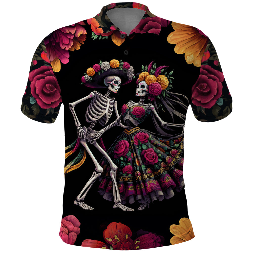 Day of Dead Couple Polo Shirt Sugar Skull Couple Dancing - Wonder Print Shop