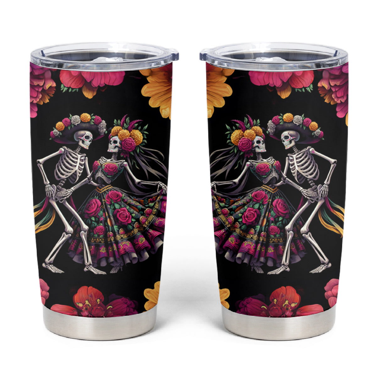 Day of Dead Couple Tumbler Cup Sugar Skull Couple Dancing