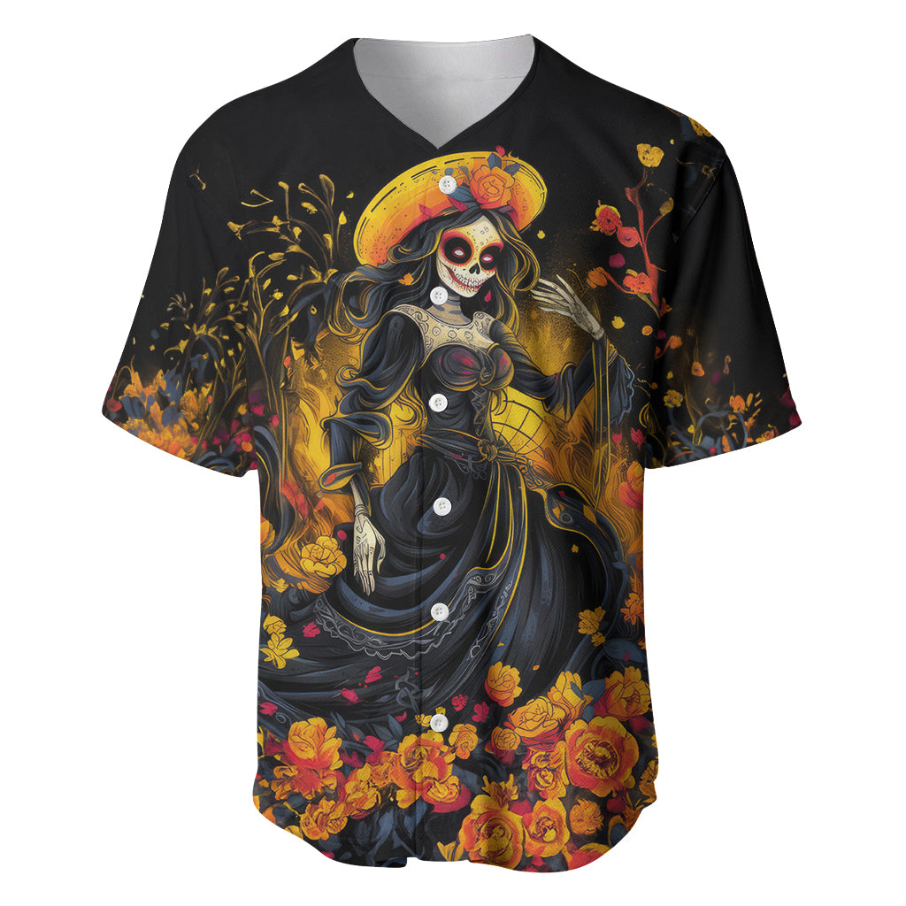 Day of Dead Lady Baseball Jersey Sugar Skull Field Marigold Lady - Wonder Print Shop