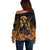 Day of Dead Lady Off Shoulder Sweater Sugar Skull Field Marigold Lady - Wonder Print Shop