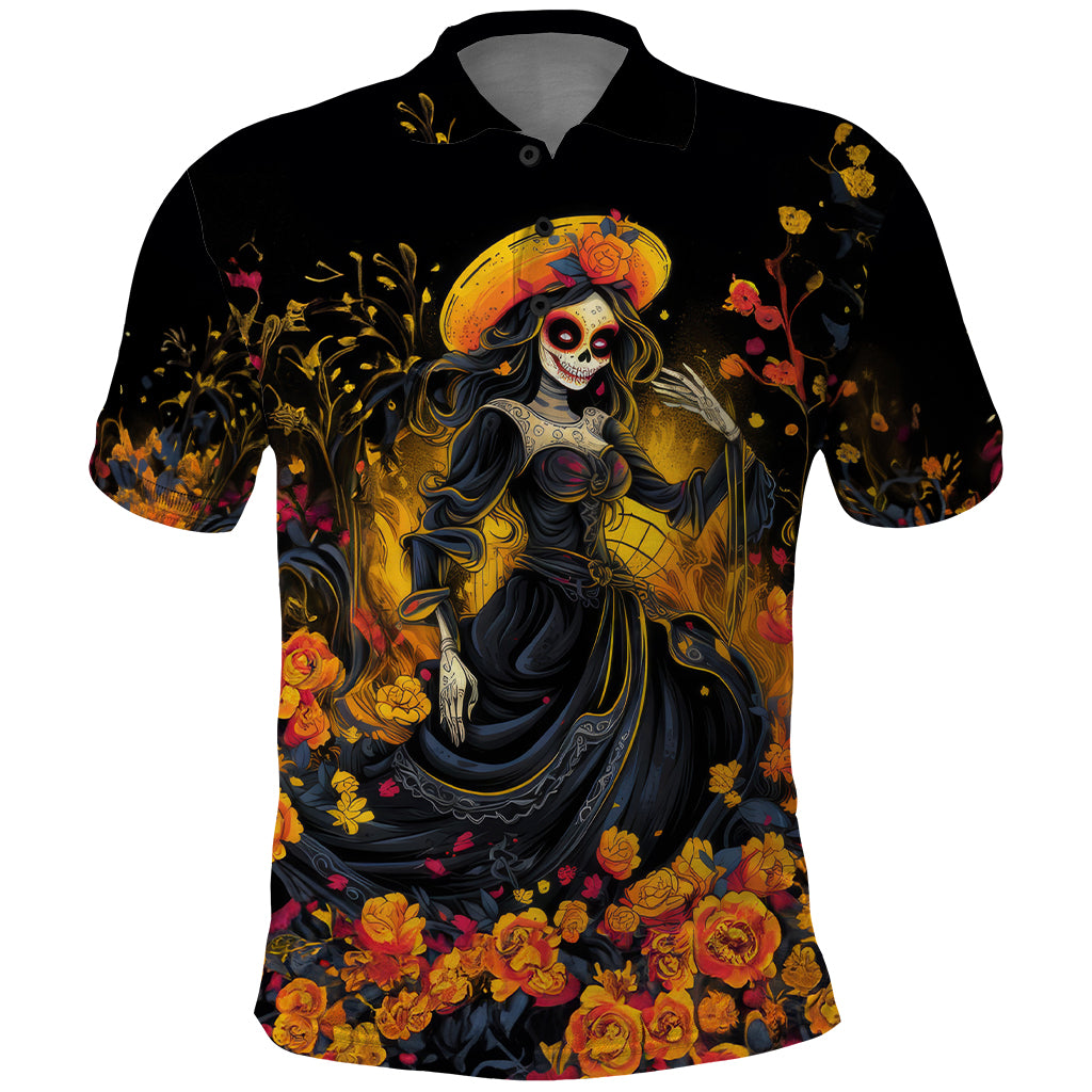 Day of Dead Lady Polo Shirt Sugar Skull Field Marigold Lady - Wonder Print Shop