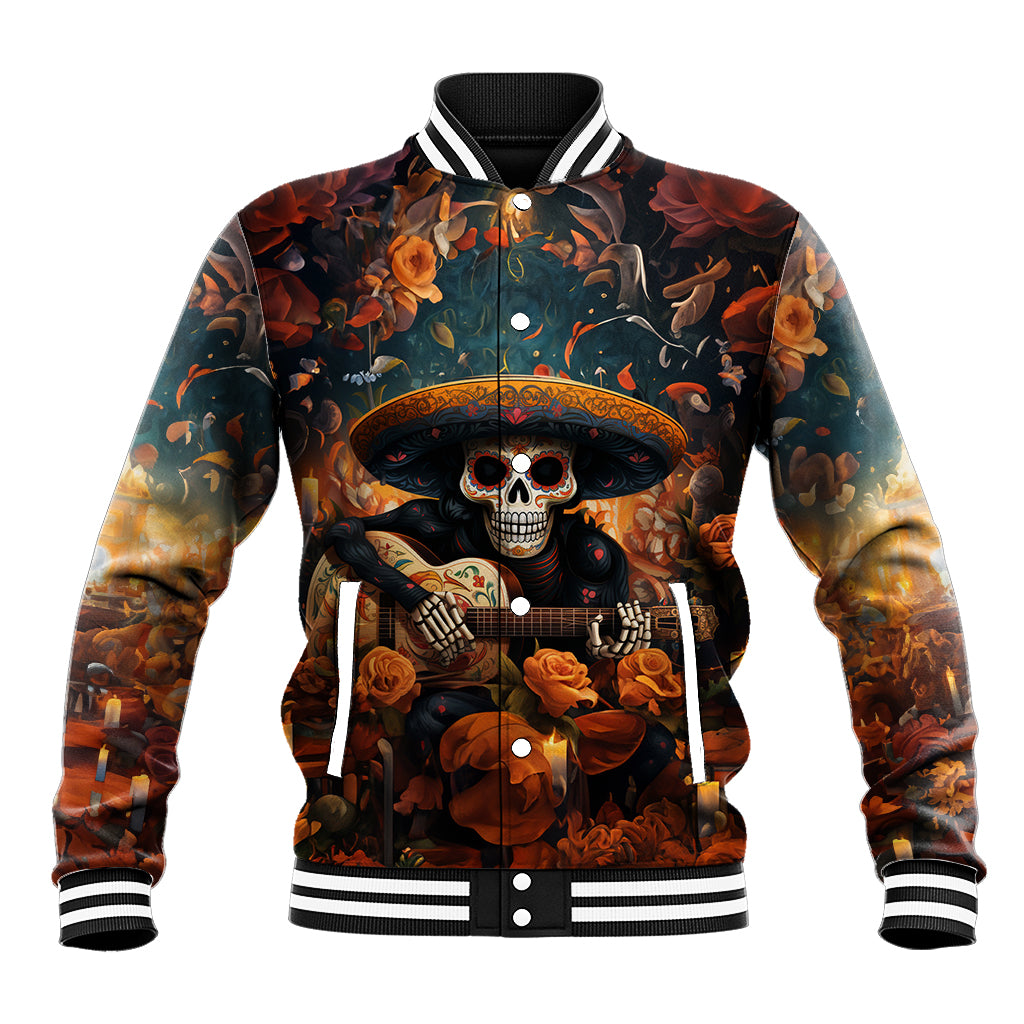 Day of Dead Skull Baseball Jacket Sugar Skull Musican - Wonder Print Shop