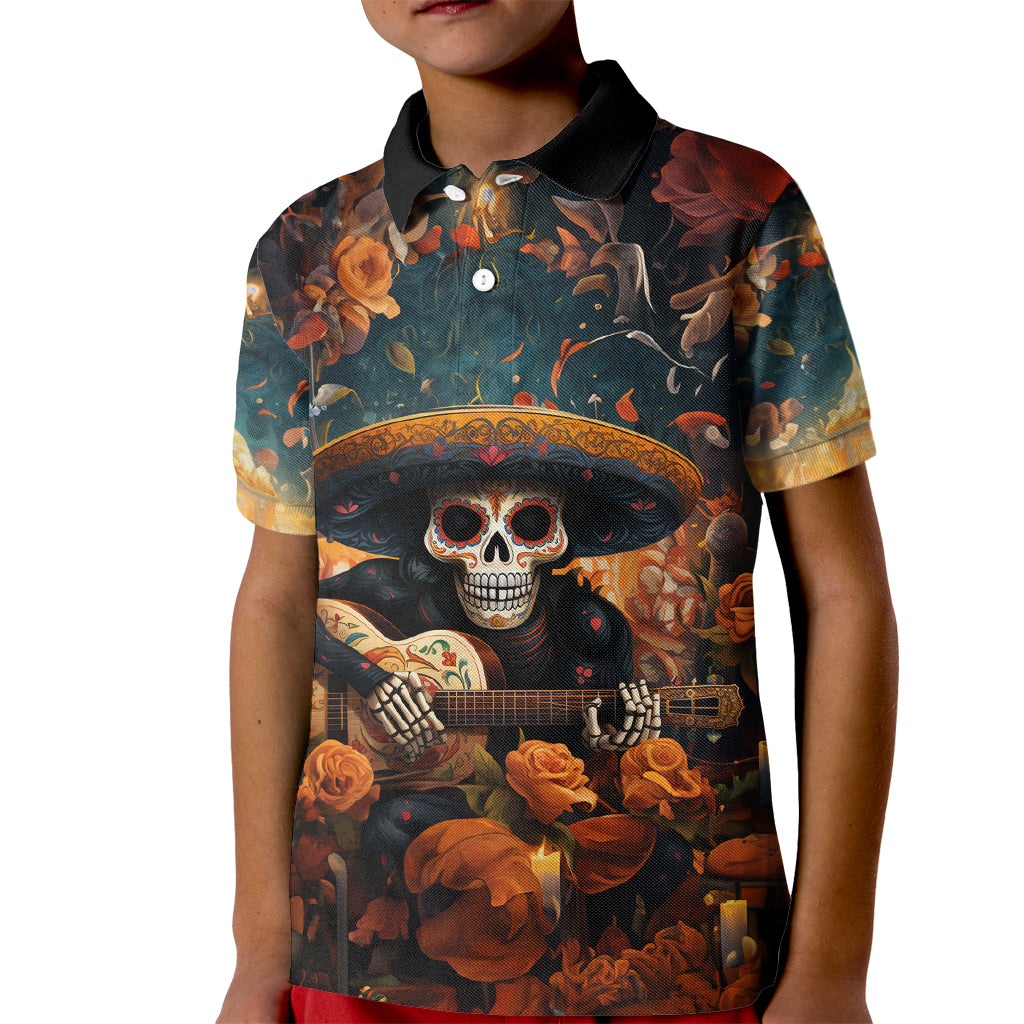 Day of Dead Skull Kid Polo Shirt Sugar Skull Musican - Wonder Print Shop