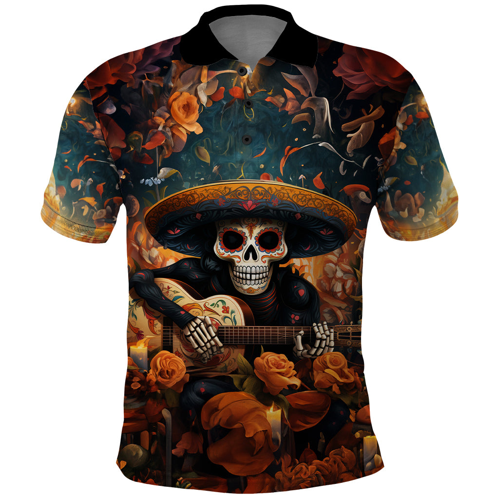 Day of Dead Skull Polo Shirt Sugar Skull Musican - Wonder Print Shop