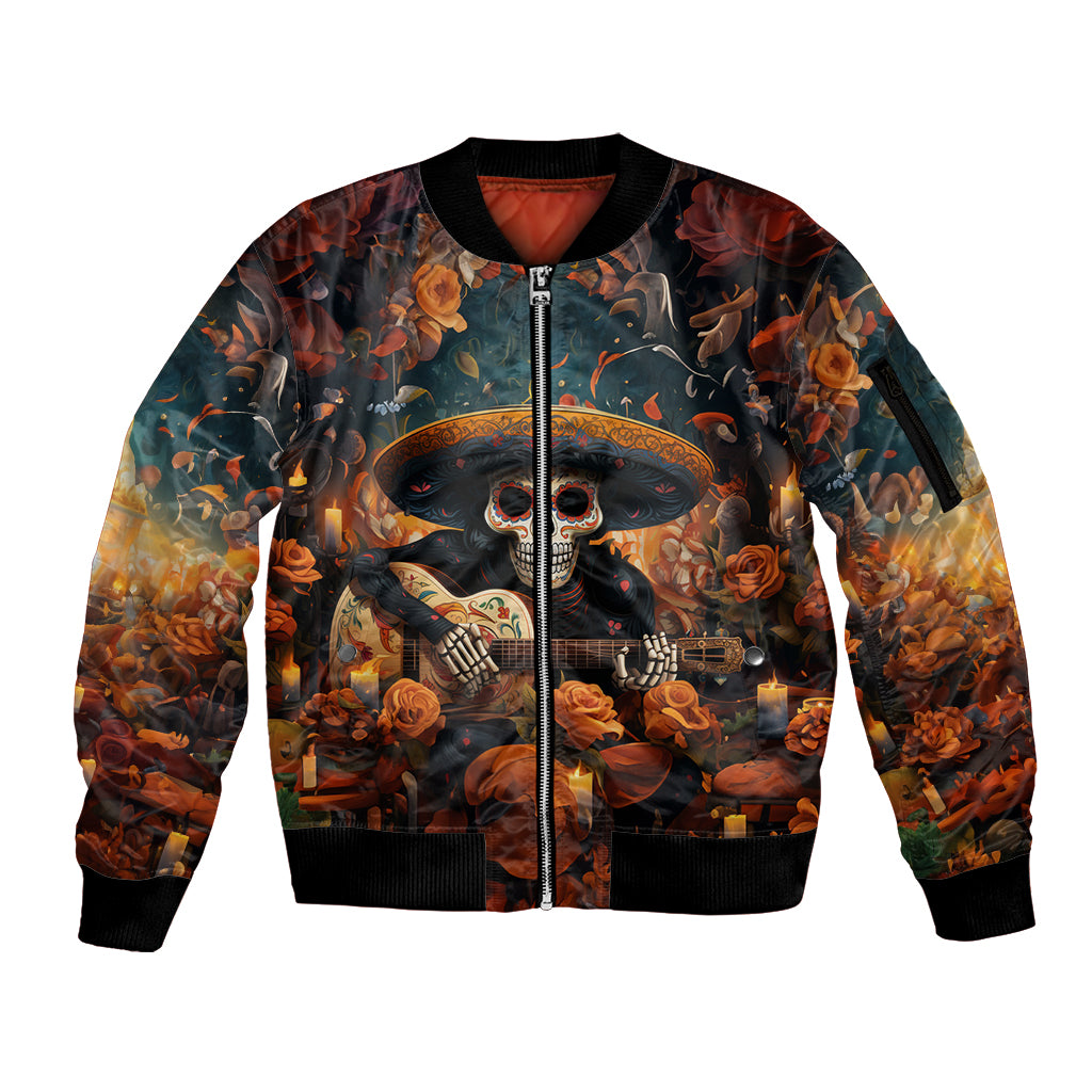 Day of Dead Skull Sleeve Zip Bomber Jacket Sugar Skull Musican - Wonder Print Shop