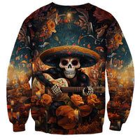 Unisex crewneck sweatshirt with central skull sombrero and roses, long sleeves