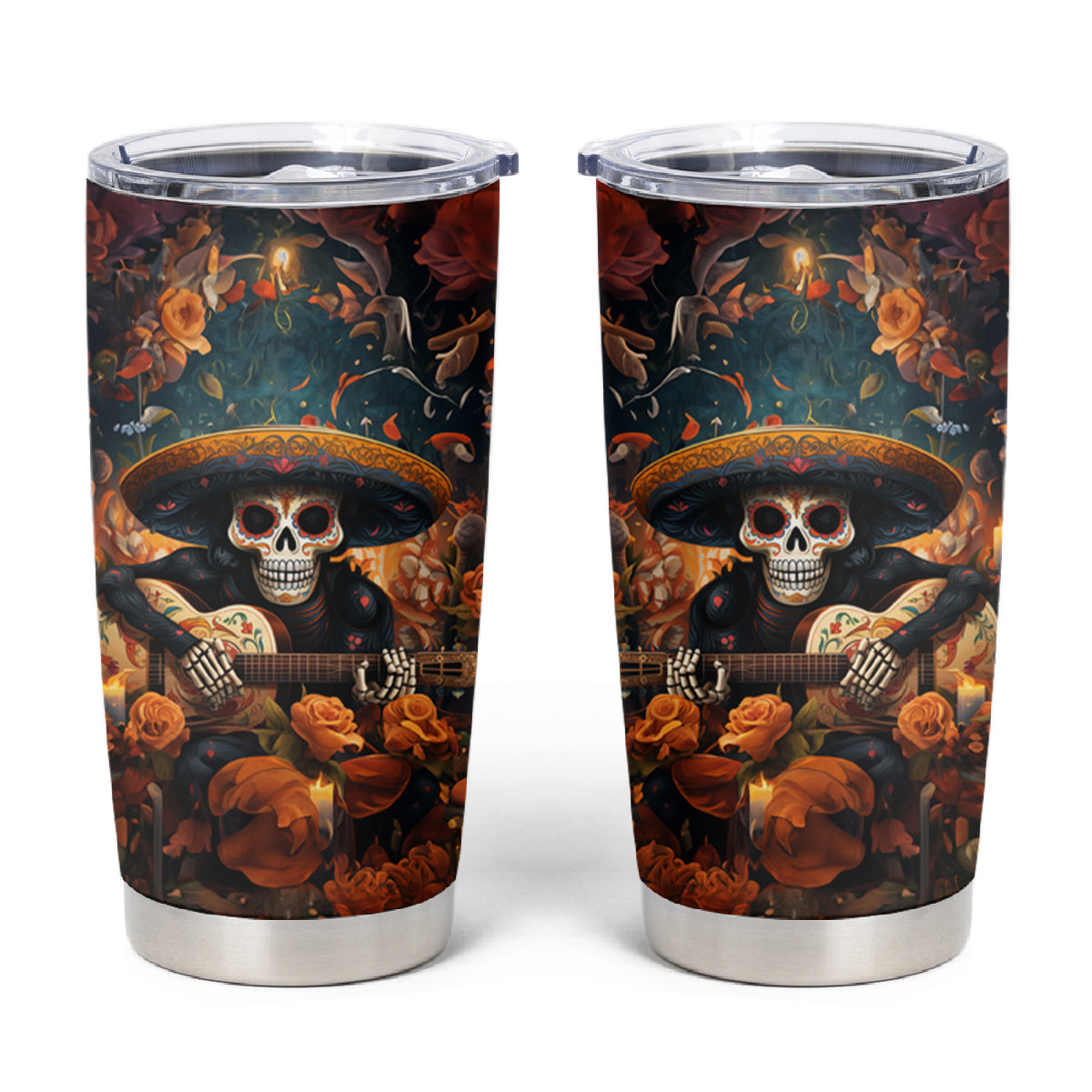 Day of Dead Skull Tumbler Cup Sugar Skull Musican