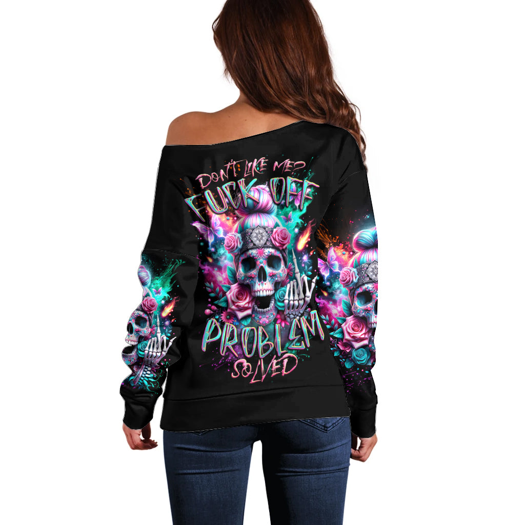 Rose Skull Off Shoulder Sweater Fuck Off Problem Solved - Wonder Print Shop