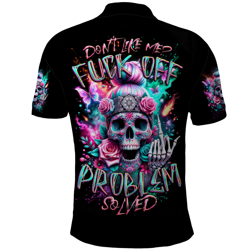 Rose Skull Polo Shirt Fuck Off Problem Solved - Wonder Print Shop