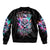 Rose Skull Sleeve Zip Bomber Jacket Fuck Off Problem Solved - Wonder Print Shop