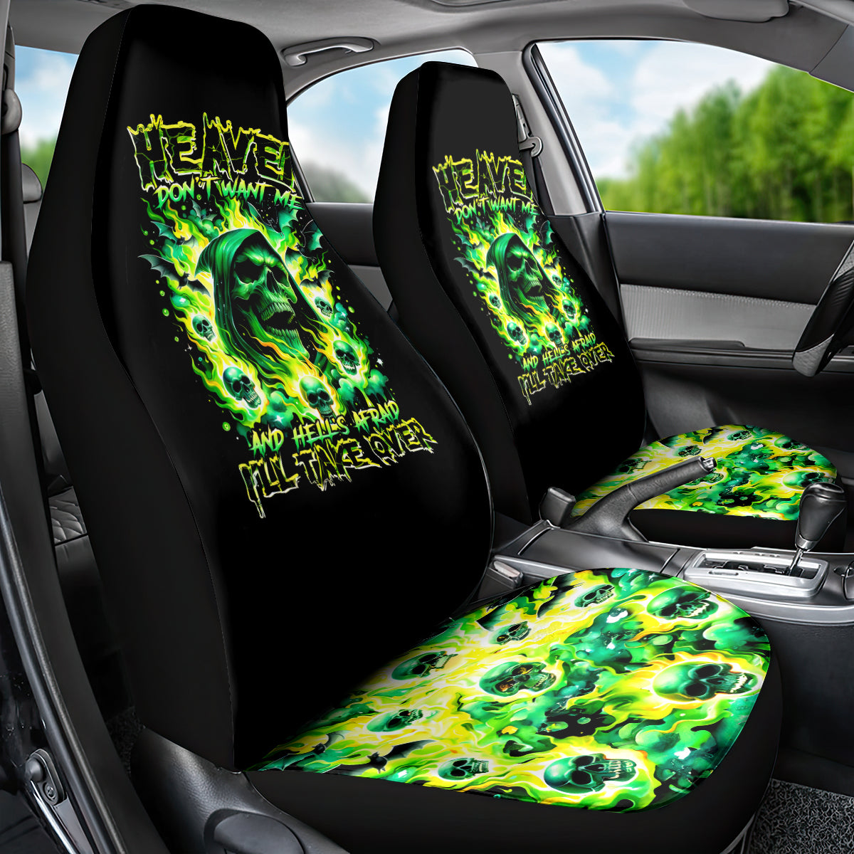 Flame Skull Car Seat Cover Heaven Don't Want Me Hell Afraid I Take Over - Wonder Print Shop