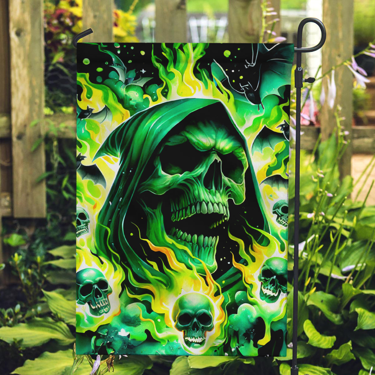 Flame Skull Garden Flag Heaven Don't Want Me Hell Afraid I Take Over - Wonder Print Shop