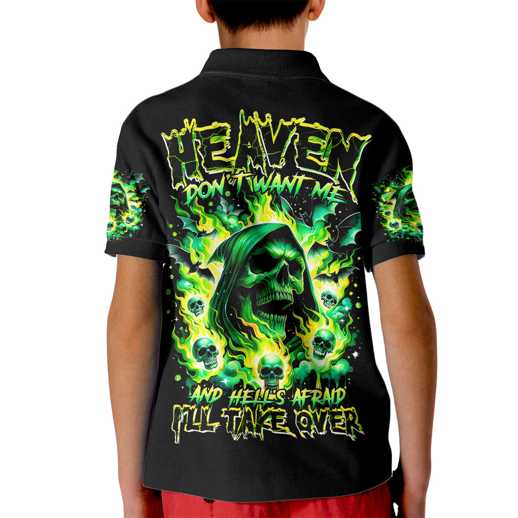 Flame Skull Kid Polo Shirt Heaven Don't Want Me Hell Afraid I Take Over - Wonder Print Shop