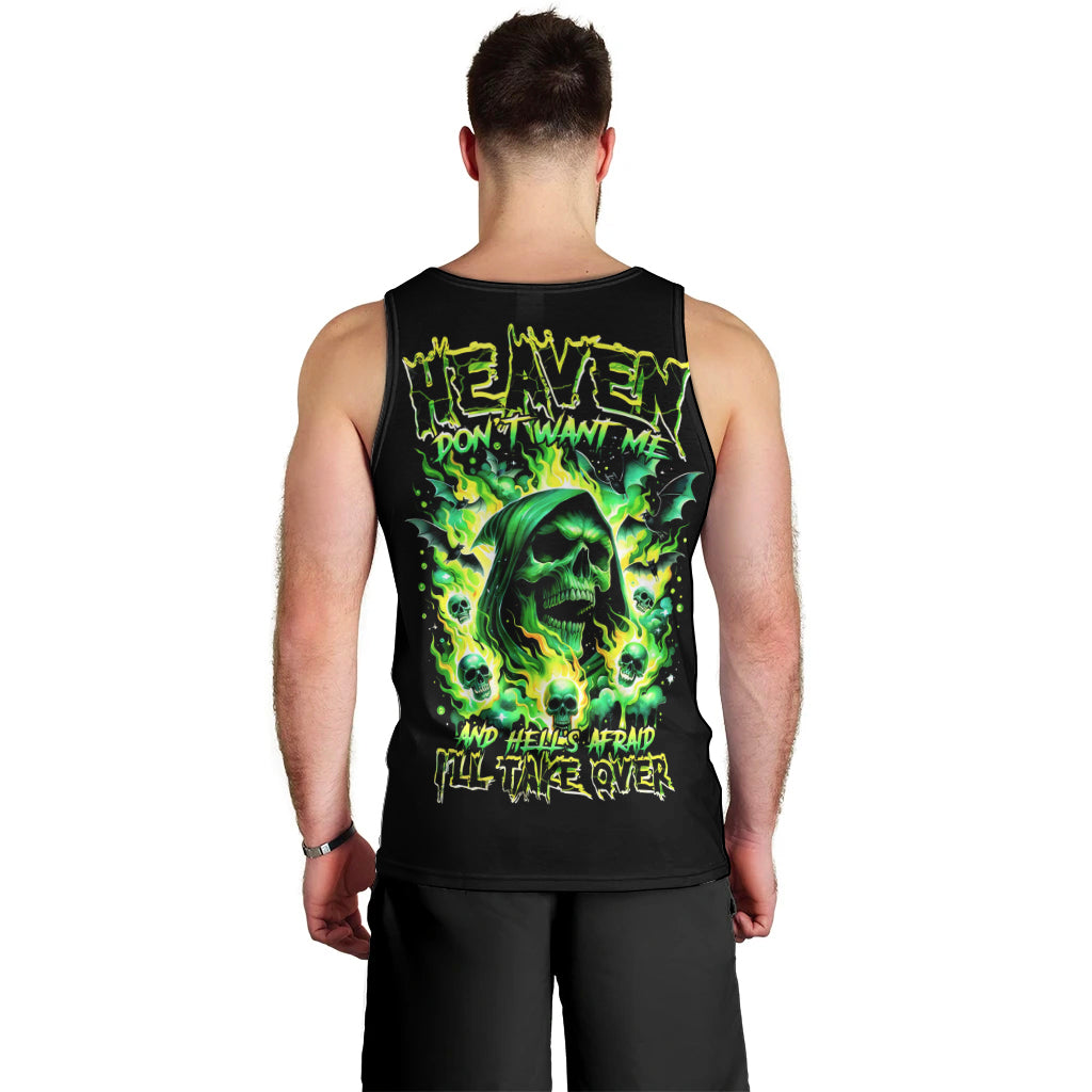 Flame Skull Men Tank Top Heaven Don't Want Me Hell Afraid I Take Over - Wonder Print Shop