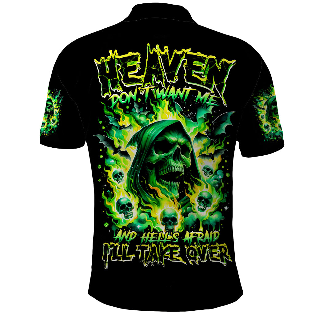 Flame Skull Polo Shirt Heaven Don't Want Me Hell Afraid I Take Over - Wonder Print Shop