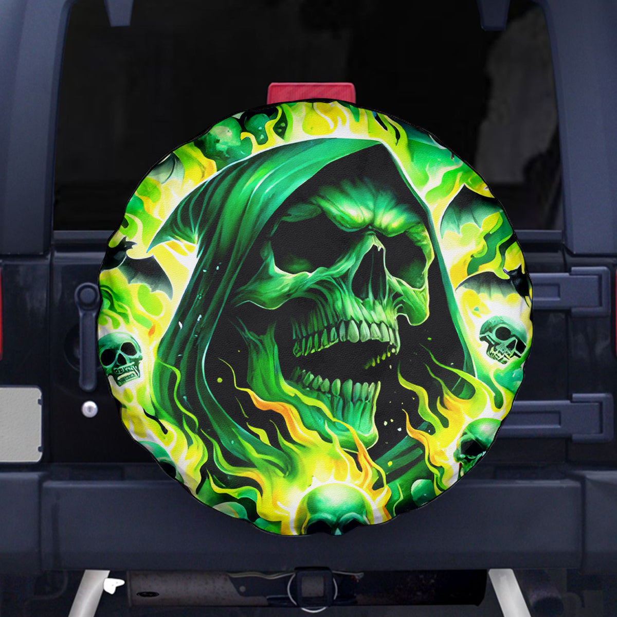 Flame Skull Spare Tire Cover Heaven Don't Want Me Hell Afraid I Take Over - Wonder Print Shop