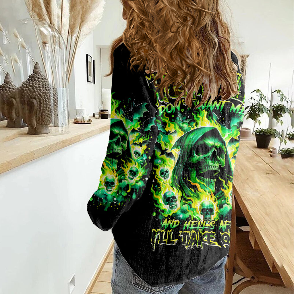 Flame Skull Women Casual Shirt Heaven Don't Want Me Hell Afraid I Take Over DT01