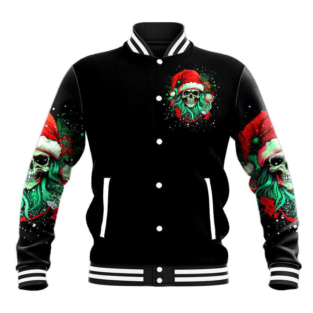 Christmas Skull Baseball Jacket Ho Ho Holy Shit I'm Drink - Wonder Print Shop