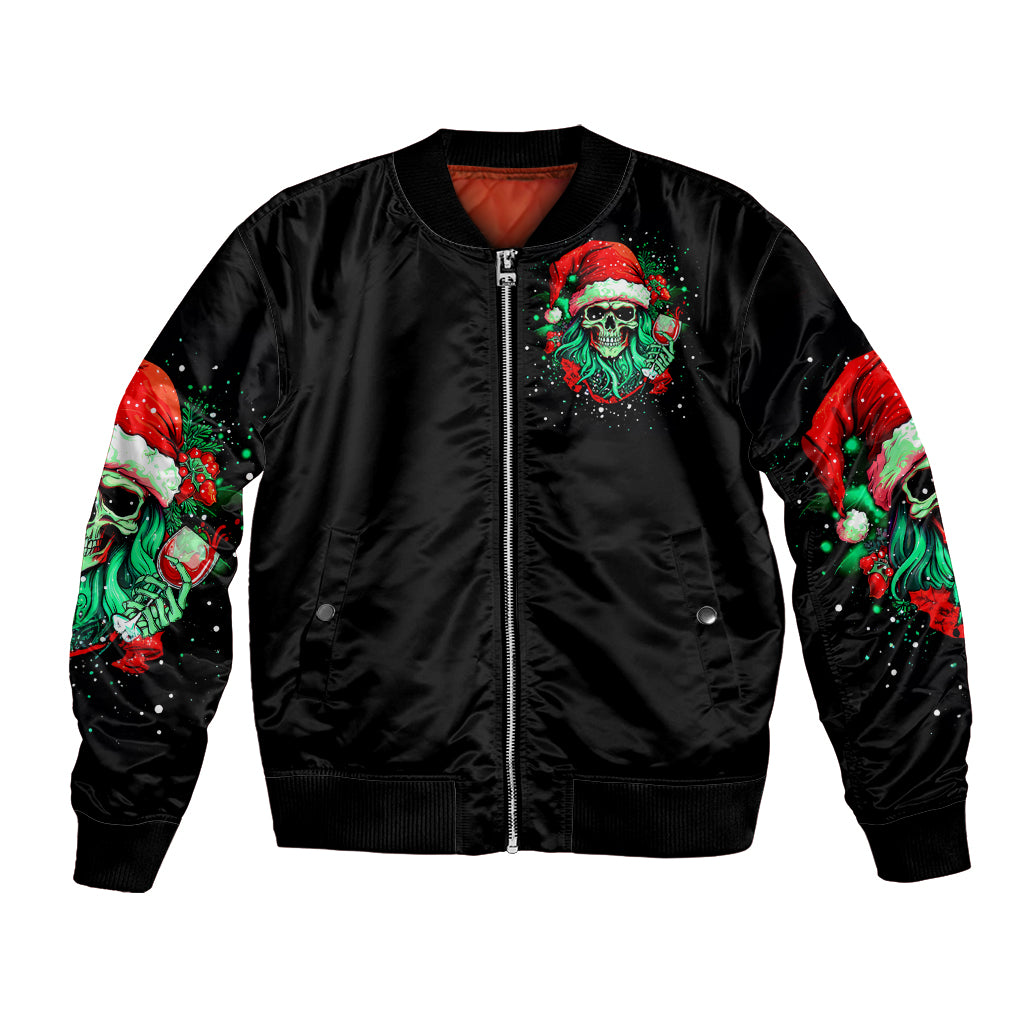 Christmas Skull Bomber Jacket Ho Ho Holy Shit I'm Drink - Wonder Print Shop