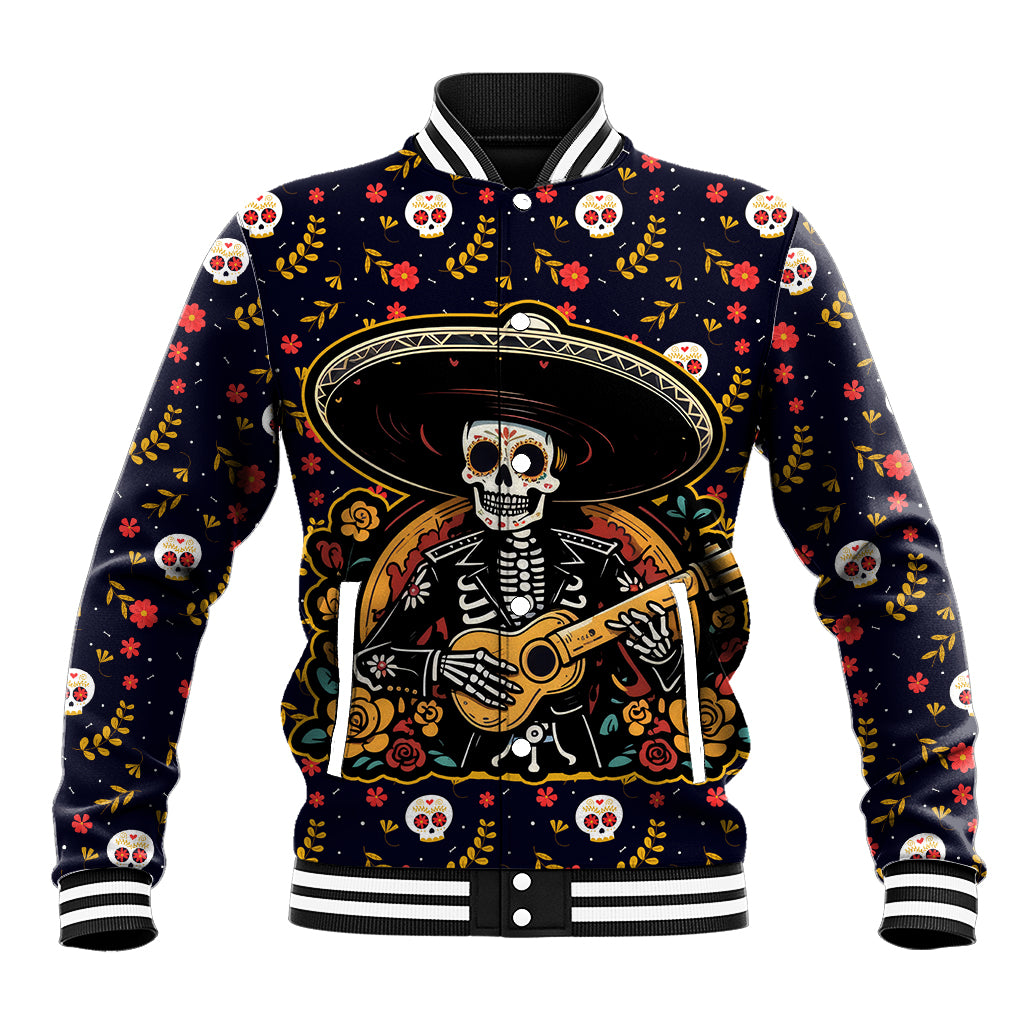 Day of Dead Skull Baseball Jacket Sugar Skull Musican - Wonder Print Shop