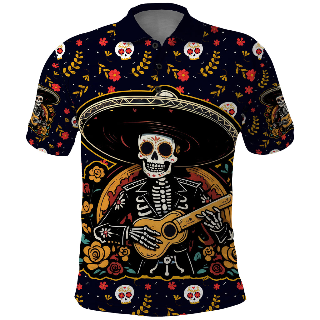 Day of Dead Skull Polo Shirt Sugar Skull Musican - Wonder Print Shop