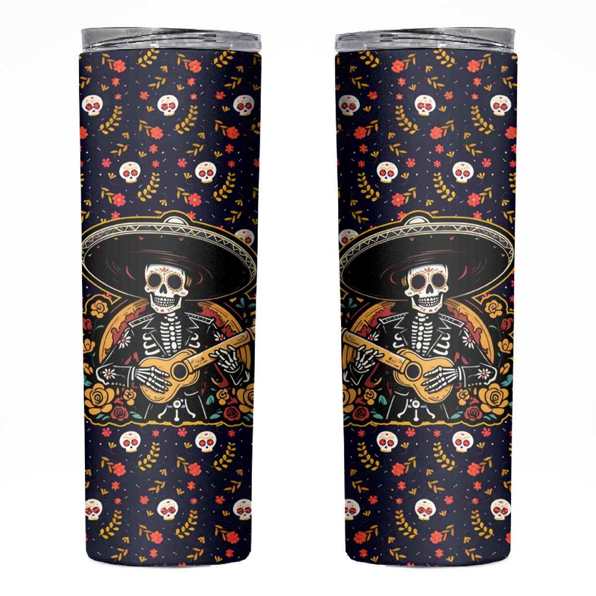 Day of Dead Skull Skinny Tumbler Sugar Skull Musican