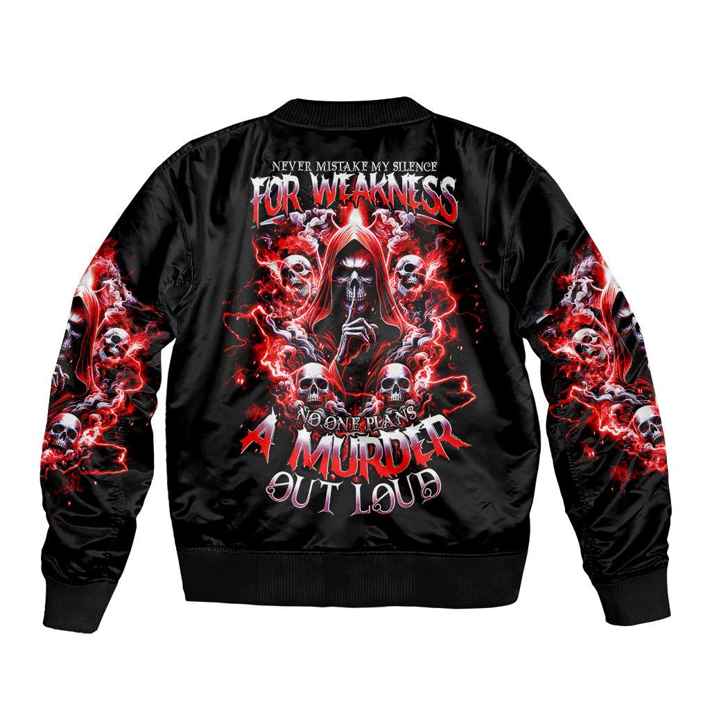 Thunder Skull Sleeve Zip Bomber Jacket Never Mistake My Silence For Weakness - Wonder Print Shop