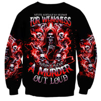 Black unisex sweatshirt with red skull flame front graphic, crewneck long sleeves