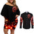 Flame Skull Couples Matching Off Shoulder Short Dress and Long Sleeve Button Shirt Of Course I'm Going To Hell Just Pick You Up - Wonder Print Shop